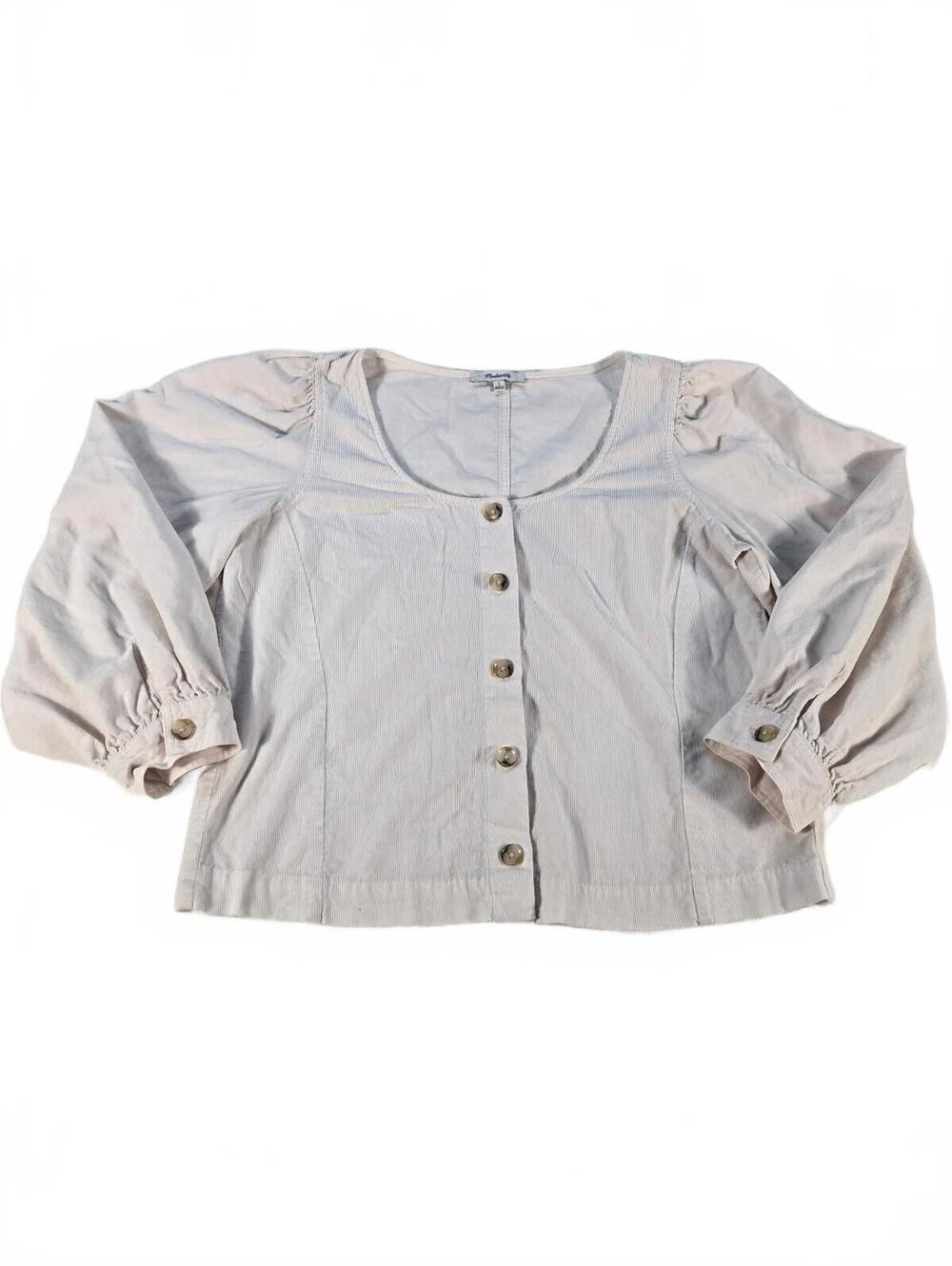 Madewell Cream Fine-Wale Corduroy Puff Sleeve Blouse L Boho